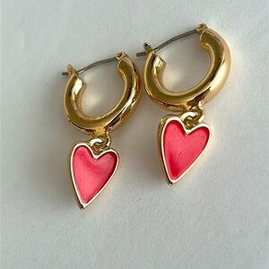 Betsey Johnson Gold Hoops with red dangly heart earrings